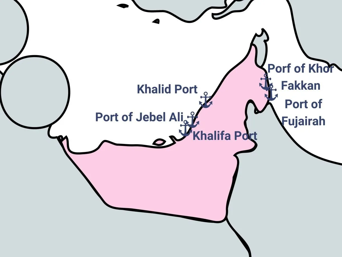 Seaports in the UAE map