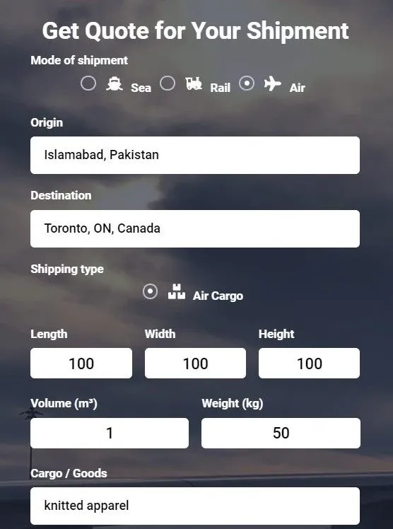 Shipping from Pakistan to Canada air freight