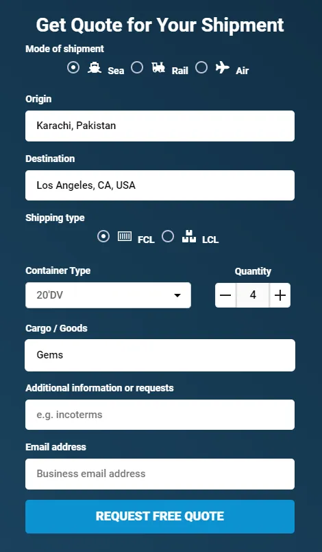 Cost of shipping from Pakistan to the US