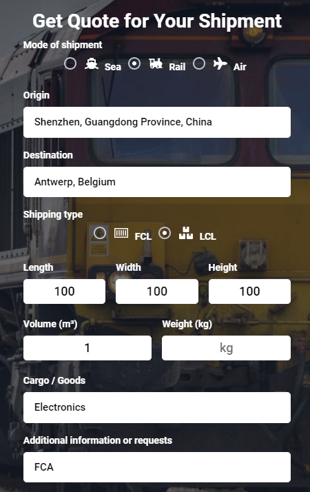 Shipping from Shenzhen to Antwerp by train