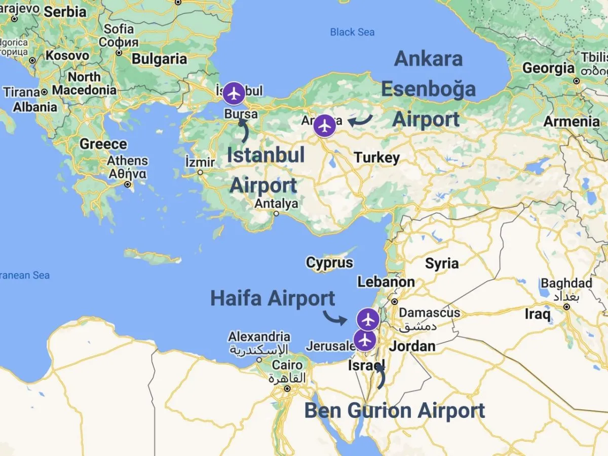 Cargo airports in Israel and Turkey