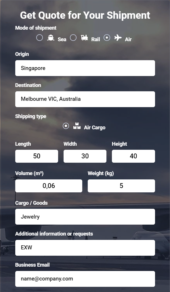 Air shipping from Singapore to Australia