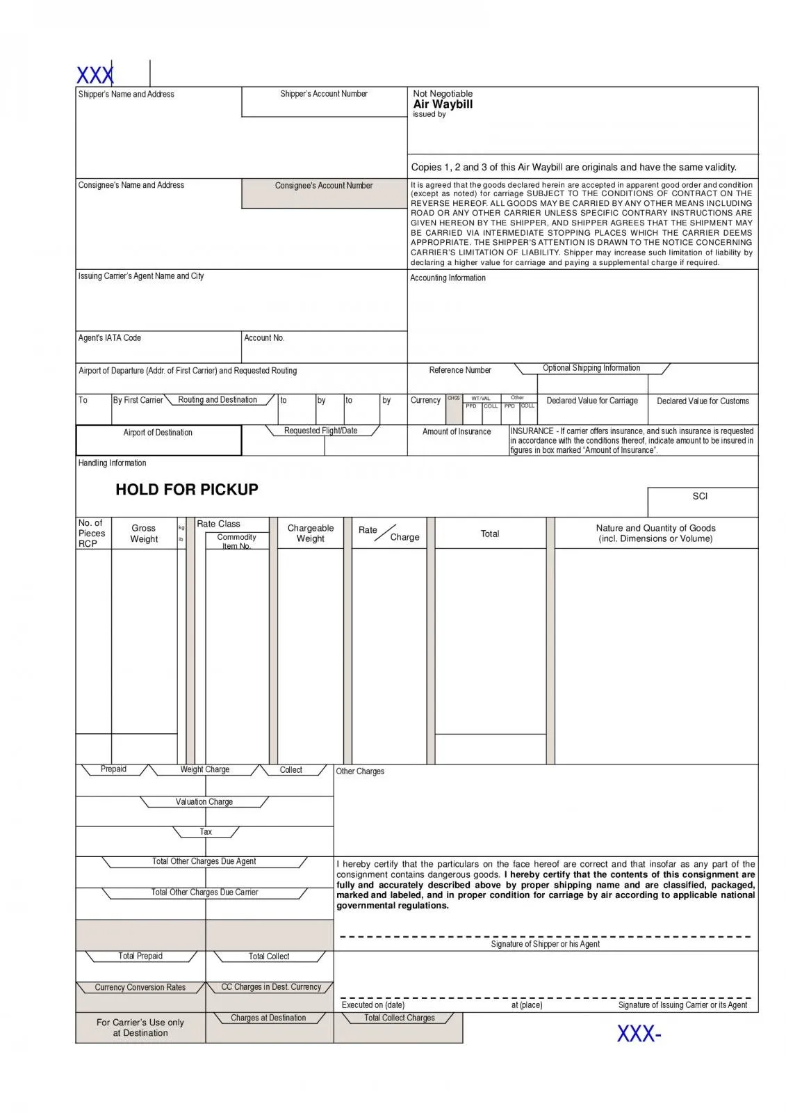 Air Waybill form