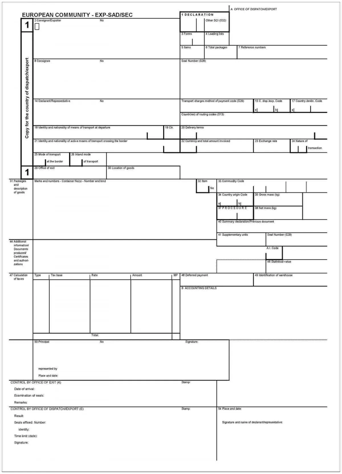 European Union export declaration