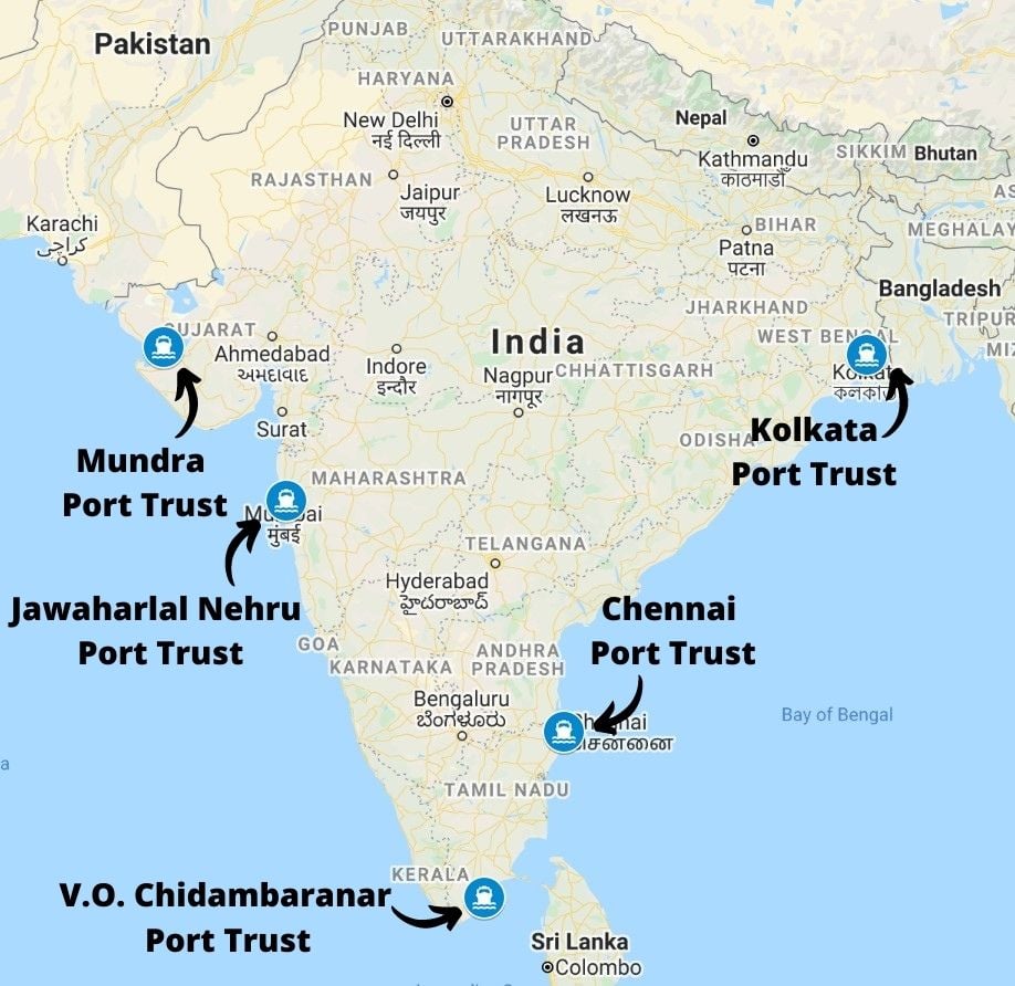 Main cargo seaports in India
