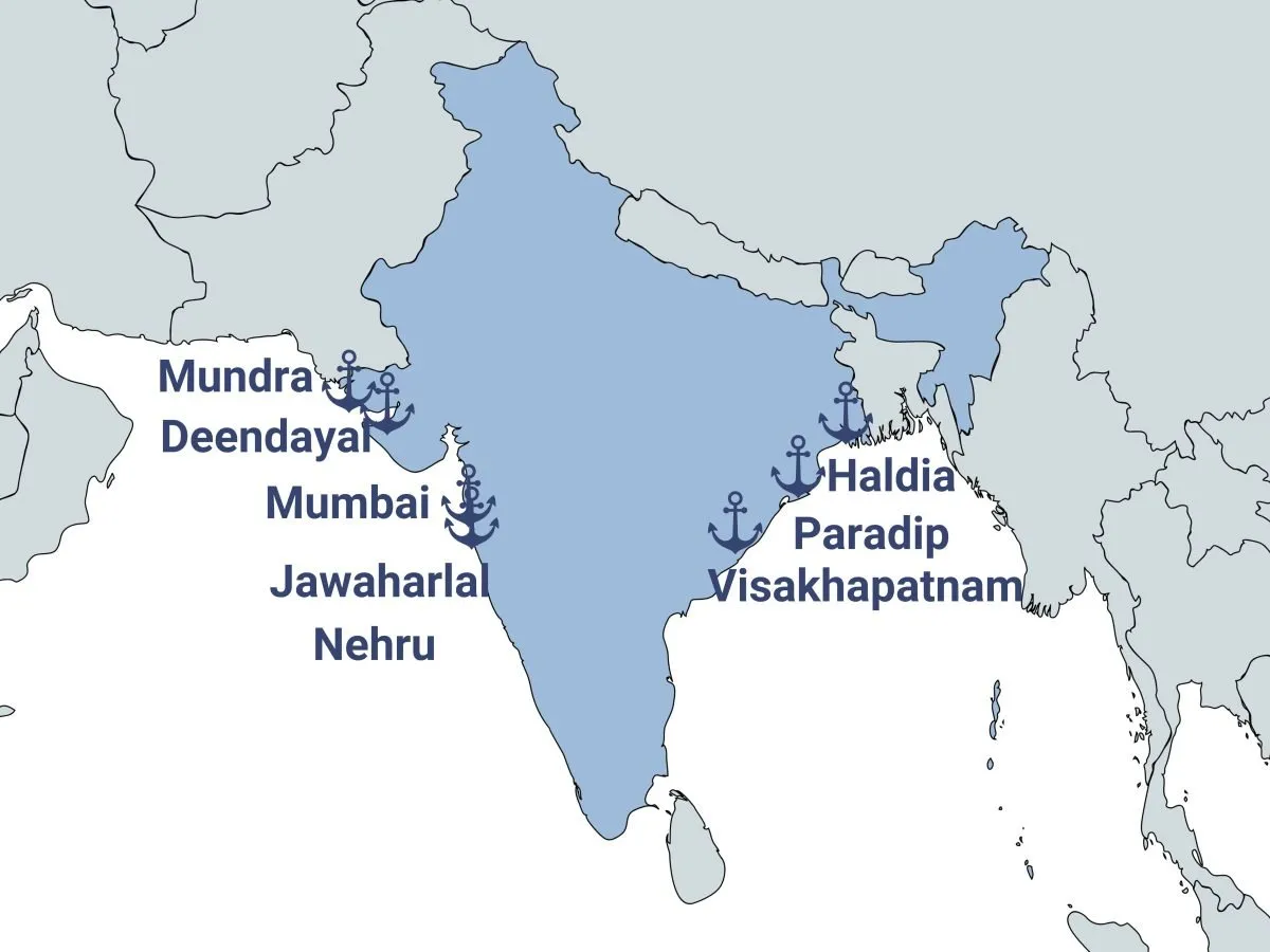 Largest ports in India map