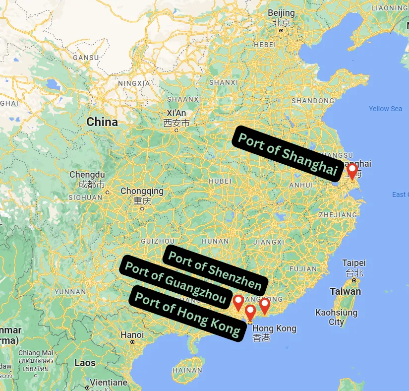 Major seaports in China and Asia