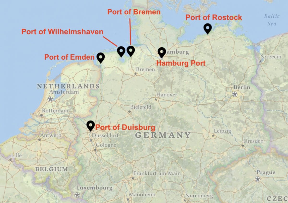Seaports in Germany map