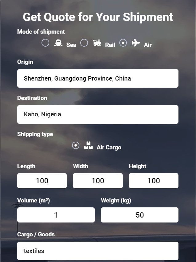 Shipping from China to Nigeria get a quote