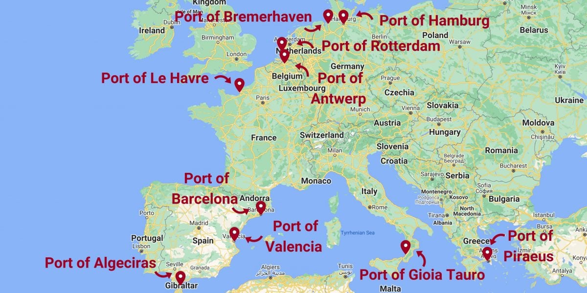 Top container ports in the EU 2021 map