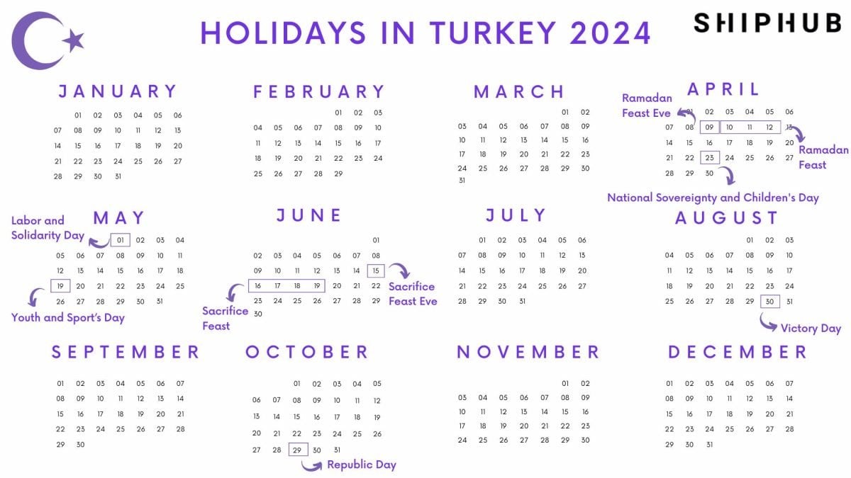Turkey Holidays 2024 calendar