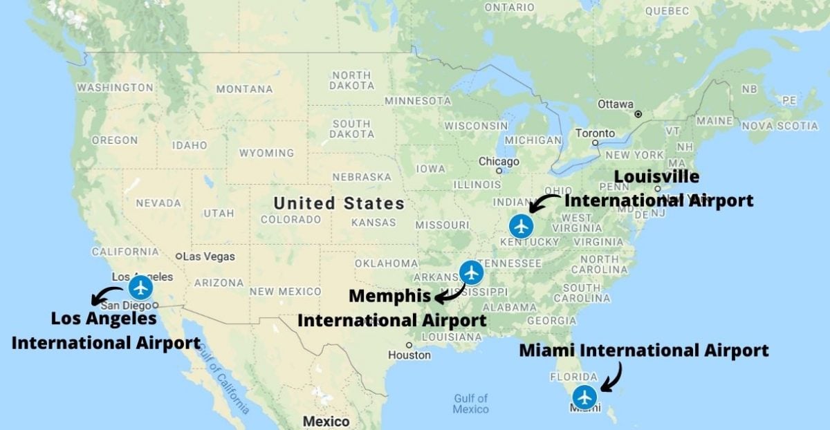 Main cargo airports in the US