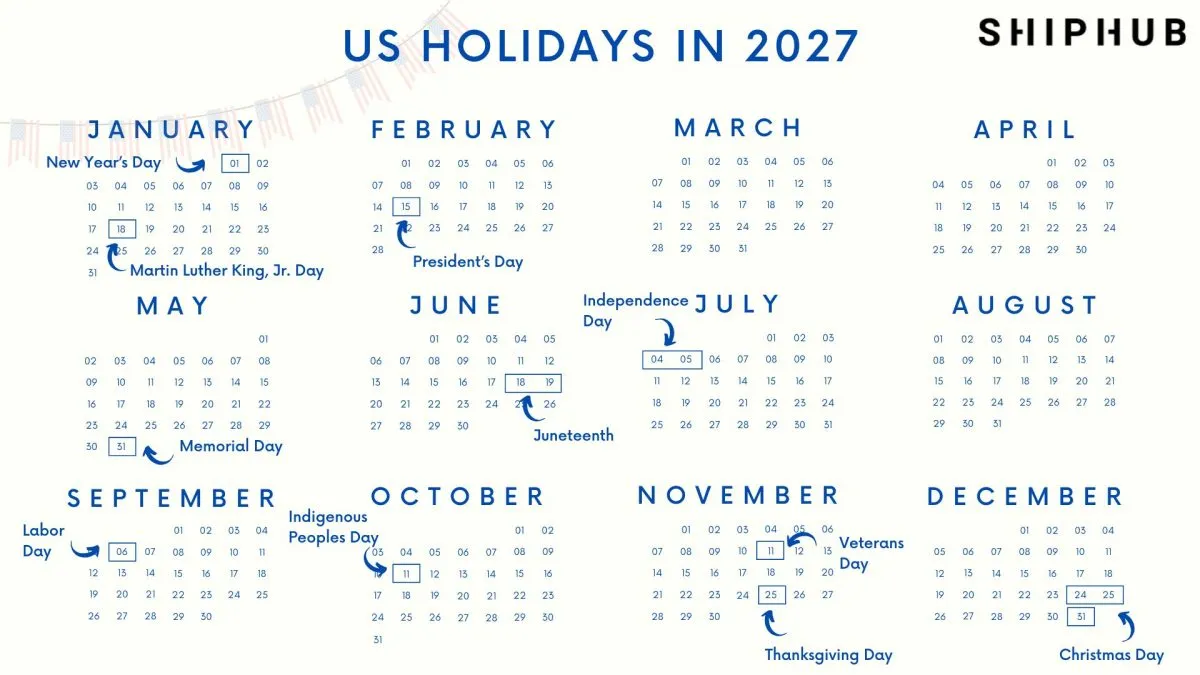 USA 2027 calendar